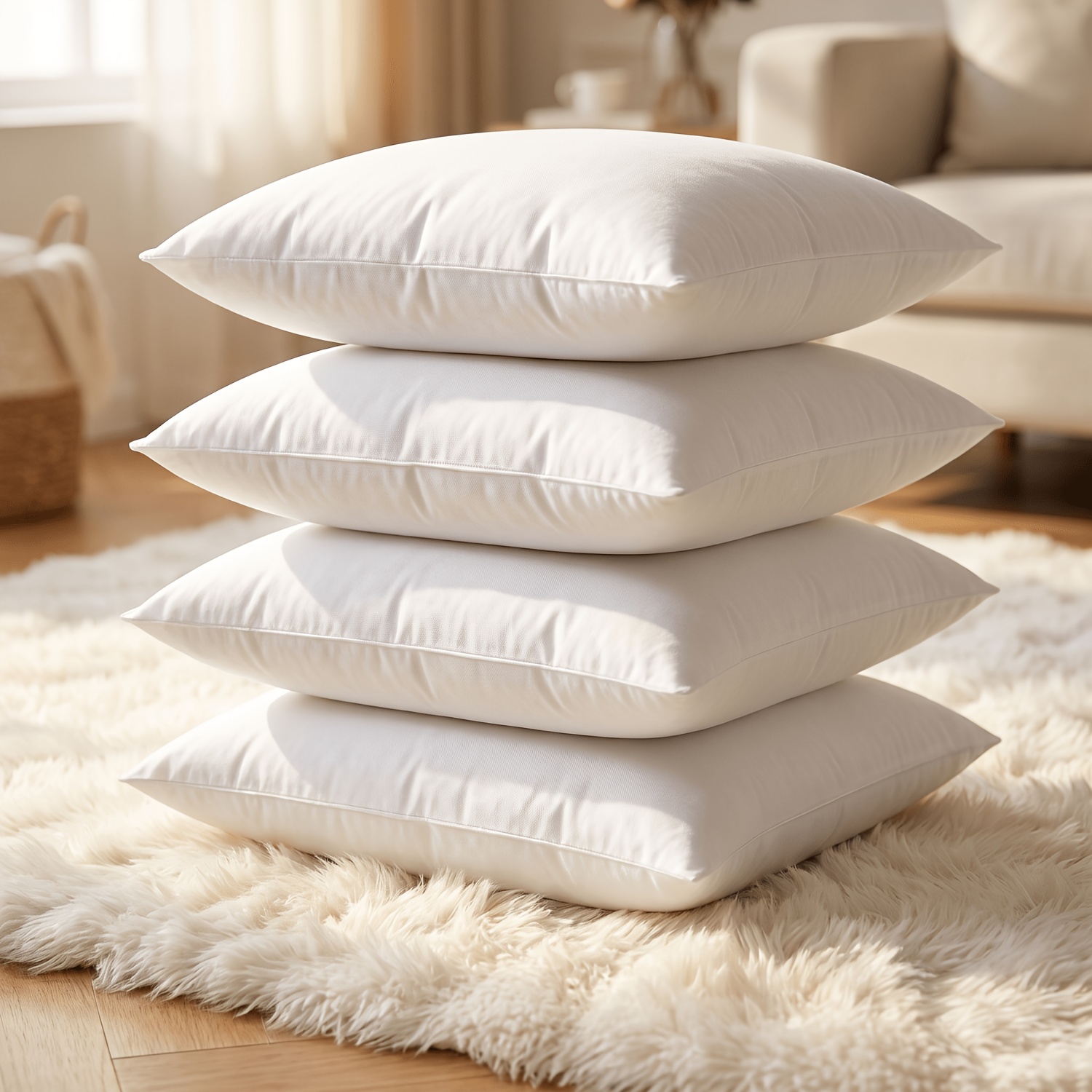 Image of 4 Pack 20 X 20 Inch Throw Pillow Inserts - Soft Microfiber Filled Cushion Inserts For Sofa Couch, Decorative Pillow Inserts For Home Decor