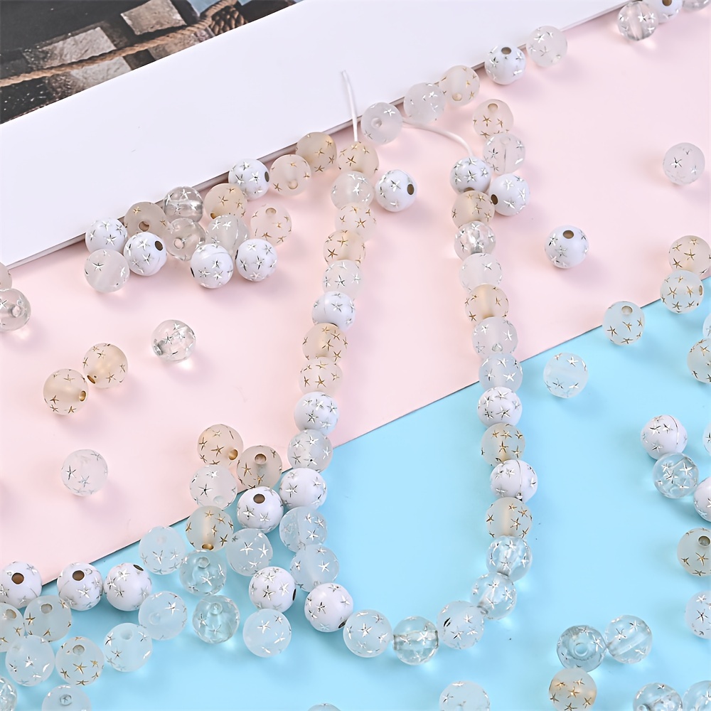 100pcs 8mm Acrylic Star Pattern Beads in Gold Starry Sky Design for Jewelry Making and Crafts