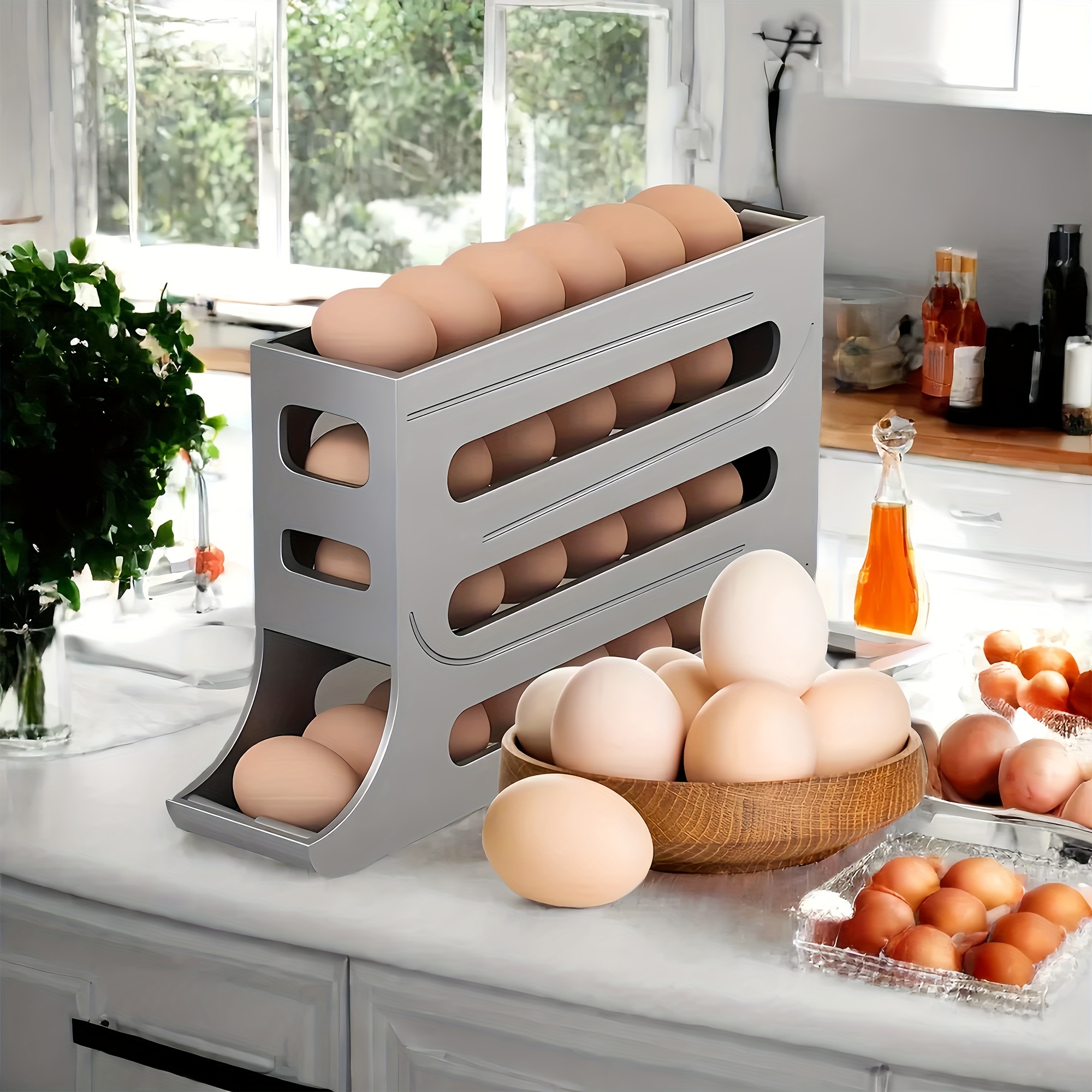 

30-egg Refrigerator Organizer, Egg Storage Box, Space-saving 4-tier Egg Holder, Auto- Dispenser, Large Capacity Egg Storage Rack