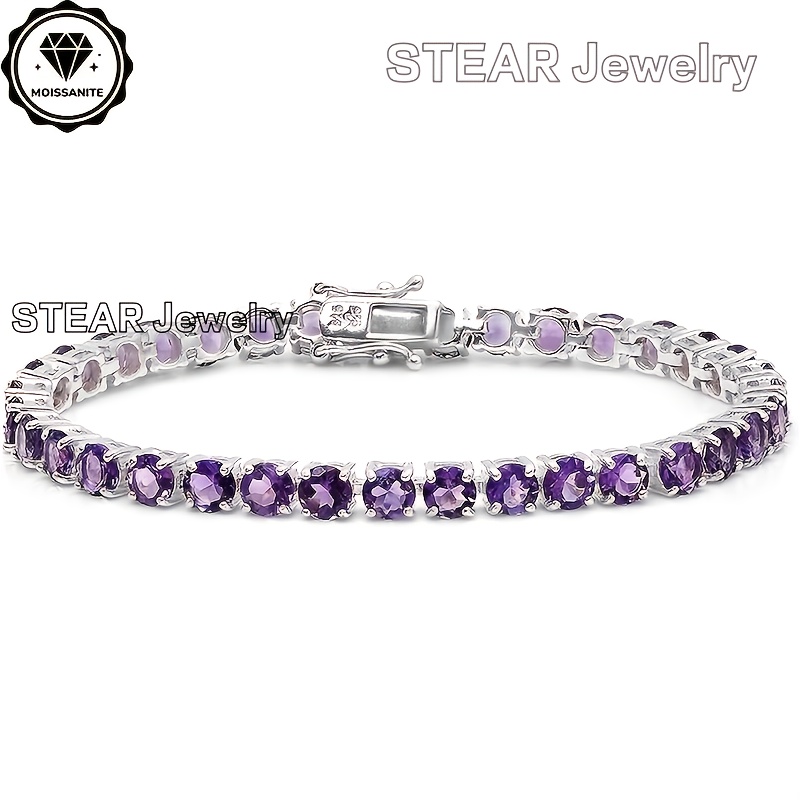 TEMU 925 Sterling Silver Purple , Elegant Light Luxury Women's Bracelet, Birthday Stone Bracelet, Party Valentine's Day Graduation Season Adult Gift,