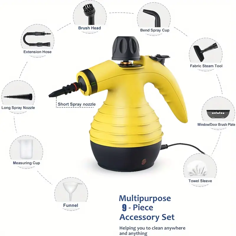 1 purpose steam cleaner handheld pressurized with 9 piece accessories stain removal curtains car seats floor window cleaning yellow uk details 3