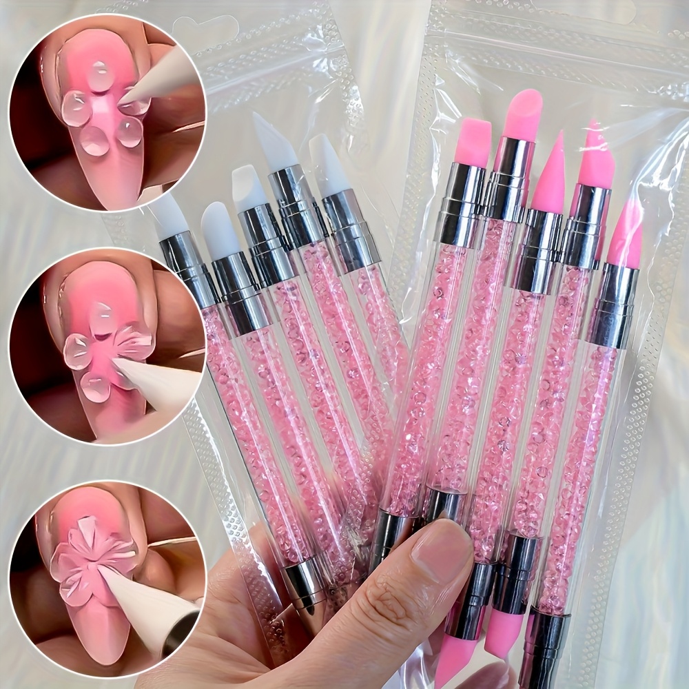 5pcs set pink double ended nail art silicone - Temu Bahrain