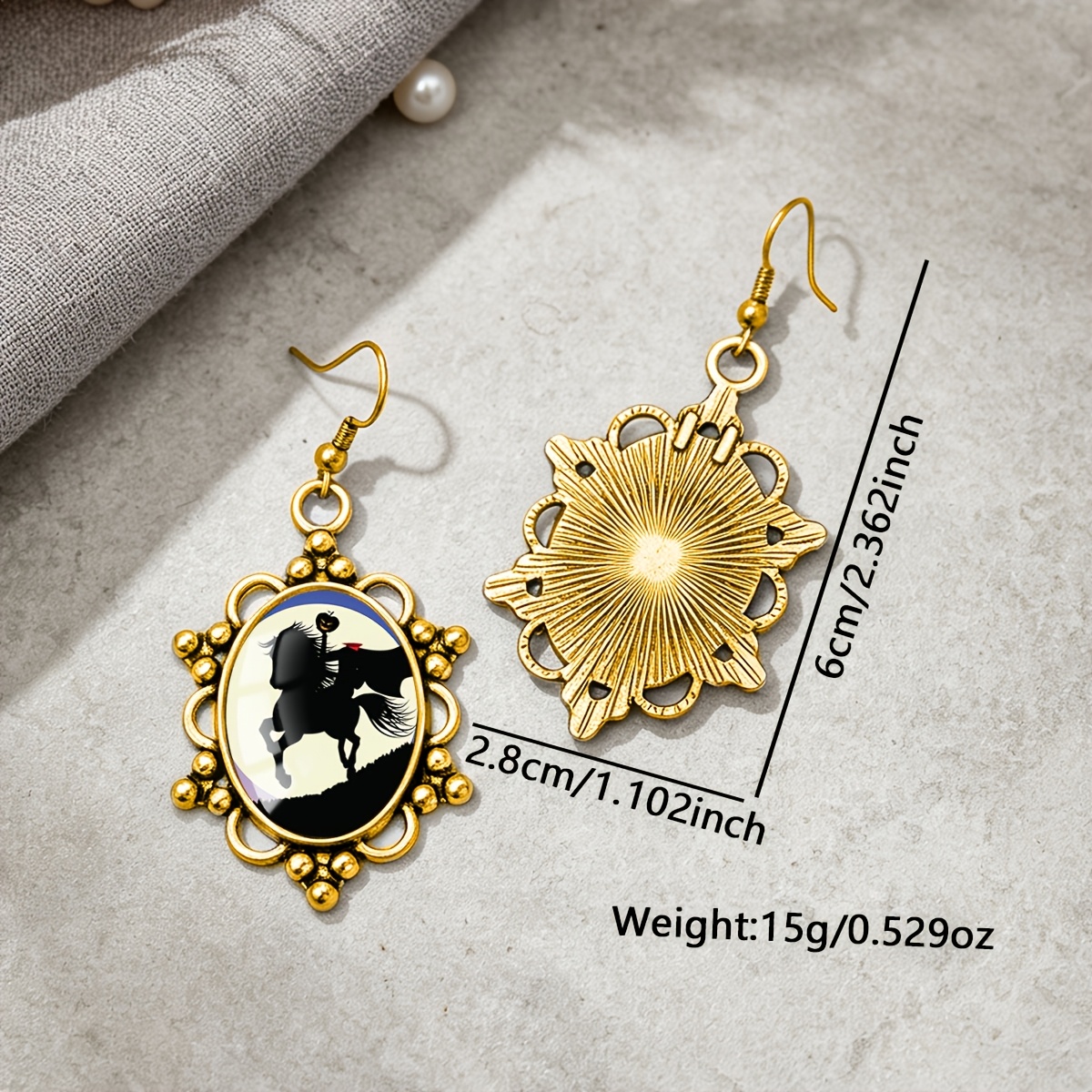 Dark Headless Knight Pattern Oval Earrings, Gothic Style