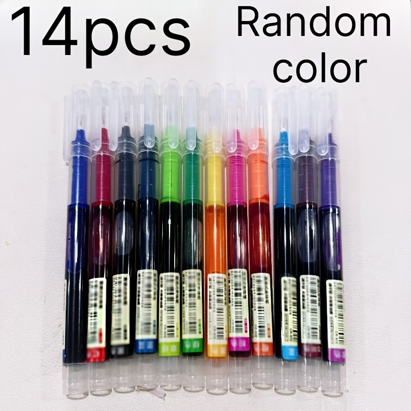 TEMU 14pcs Ballpoint Pens, Quick-drying Colored Ink 0.5mm Straight -fine Nib, Liquid Gel Pen, Used For Diary Writing, Drawing Pen (random Color)