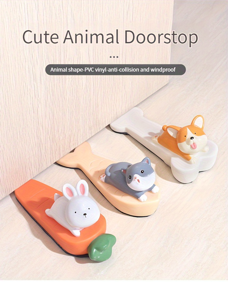 1pc Cartoon Animal PVC Door Stop, Lead-Free Cute Doorstopper for Protection, Anti-Collision Mute Design for Home Office Use - Assorted Characters (White Rabbit, Yellow Duck, Grey Cat, Dark Brown Bear), Suitable for Ages 14+ details 0