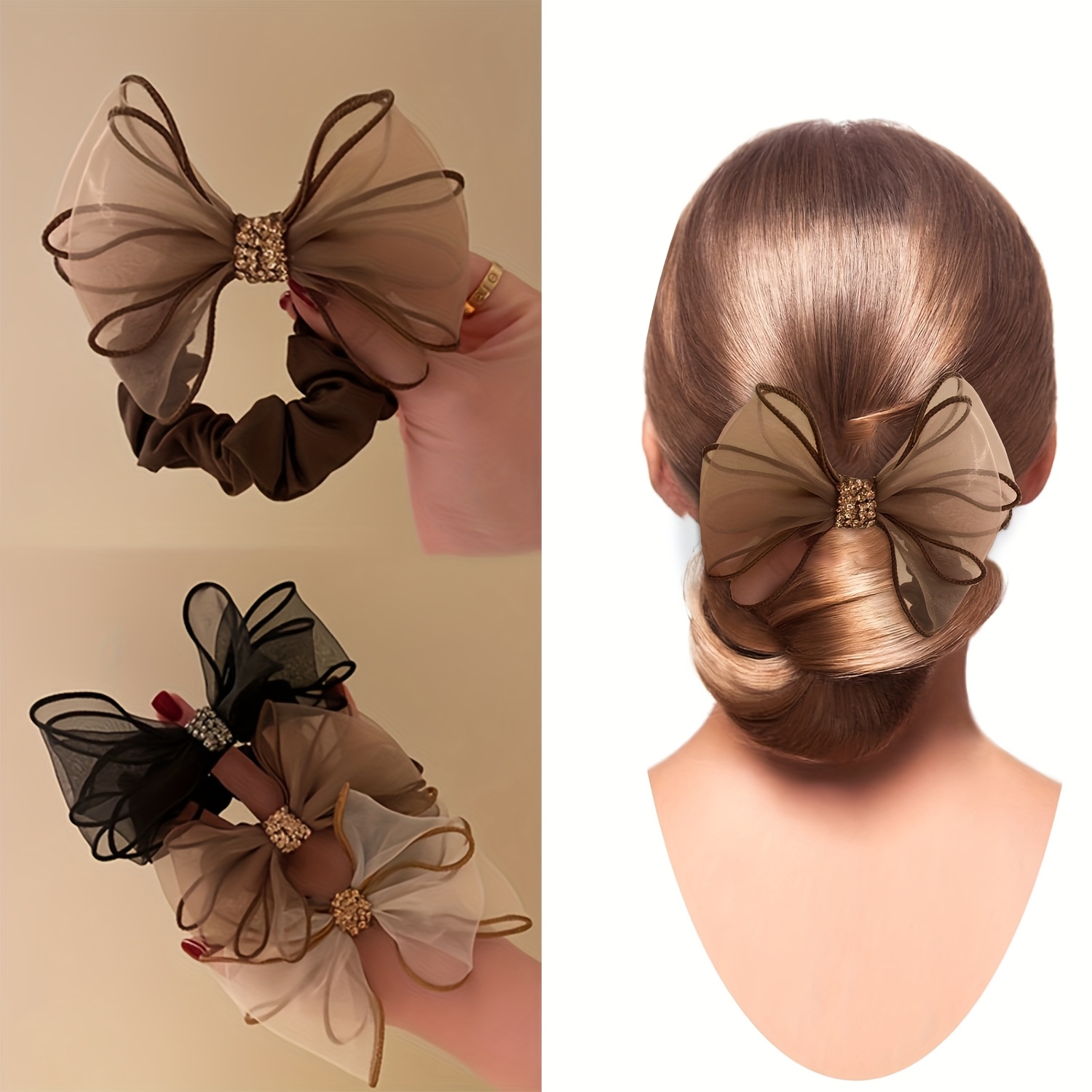 Elegant Brown Mesh Bow Headband 3-Pack Cable Bows, Brown/Khaki/Oat – SpearmintLOVE main image 3