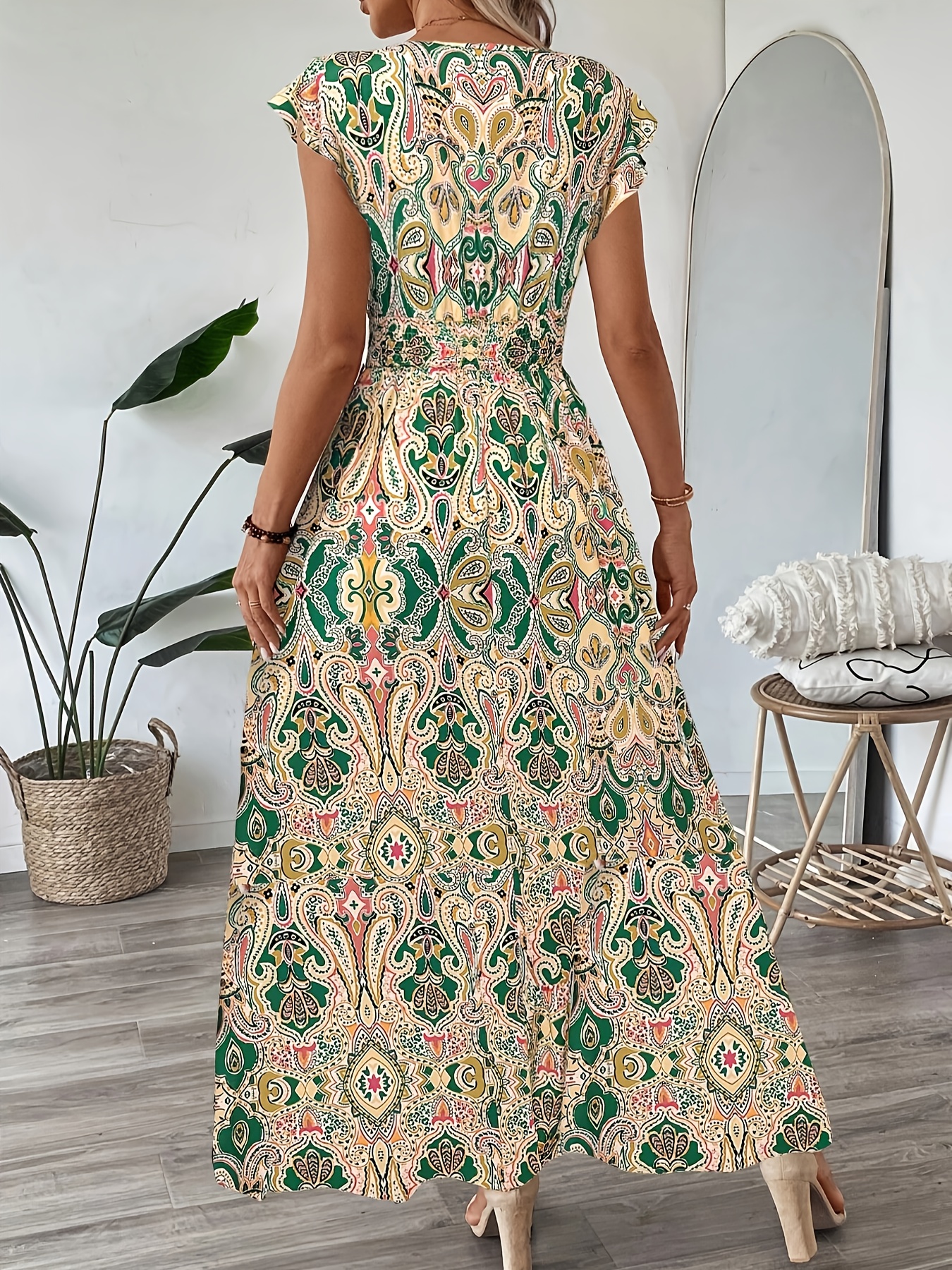 womens elegant v neck floral print maxi dress summer - Temu Greece