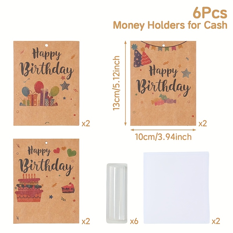 Image of 6pcs, Happy Birthday Money Holder Cards For Cash - Fun & Creative Birthday Cash Gift Decorations, Includes Protective Covers, Birthday Gifts, Birthday Party Supplies