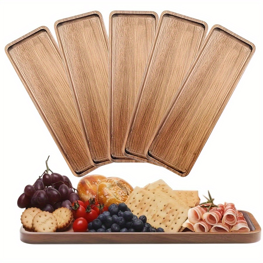 

5pcs Set Rectangle Solid Wood Plates And Trays, 11.4in Natural Wood Rustic Serving Boards, Bread, Tea, Coffee, And Cheese Boards.wooden Platters Suitable For Desserts, Cheese, - And Snack Plates.