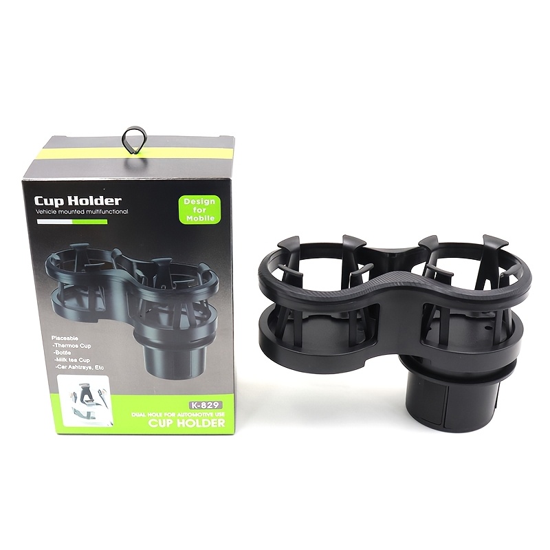 TEMU Dual-hole Car Cup Holder, Adjustable 2-in-1 Car Storage Rack For Drinks, And Vacuum Mug