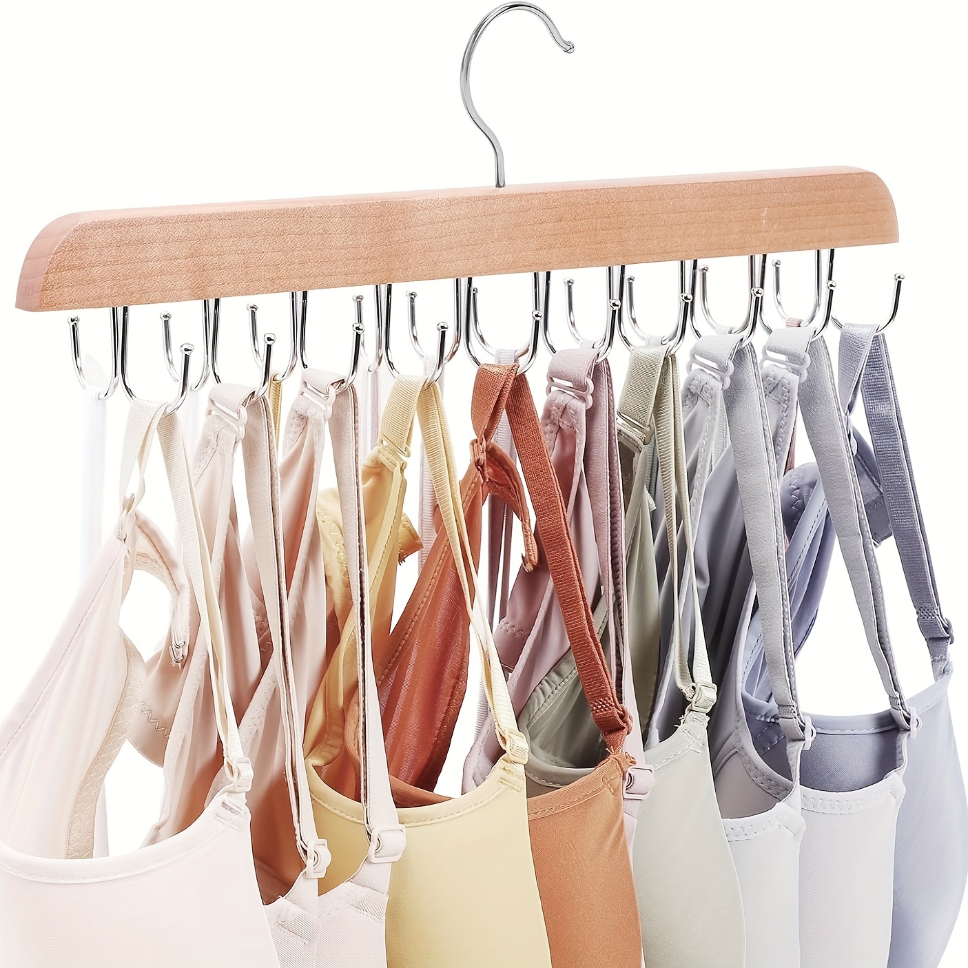 

20-hook Multi- Solid Wood Hanger For Belts, Ties, Scarves, And Accessories, Space-saving Organizer, Polished