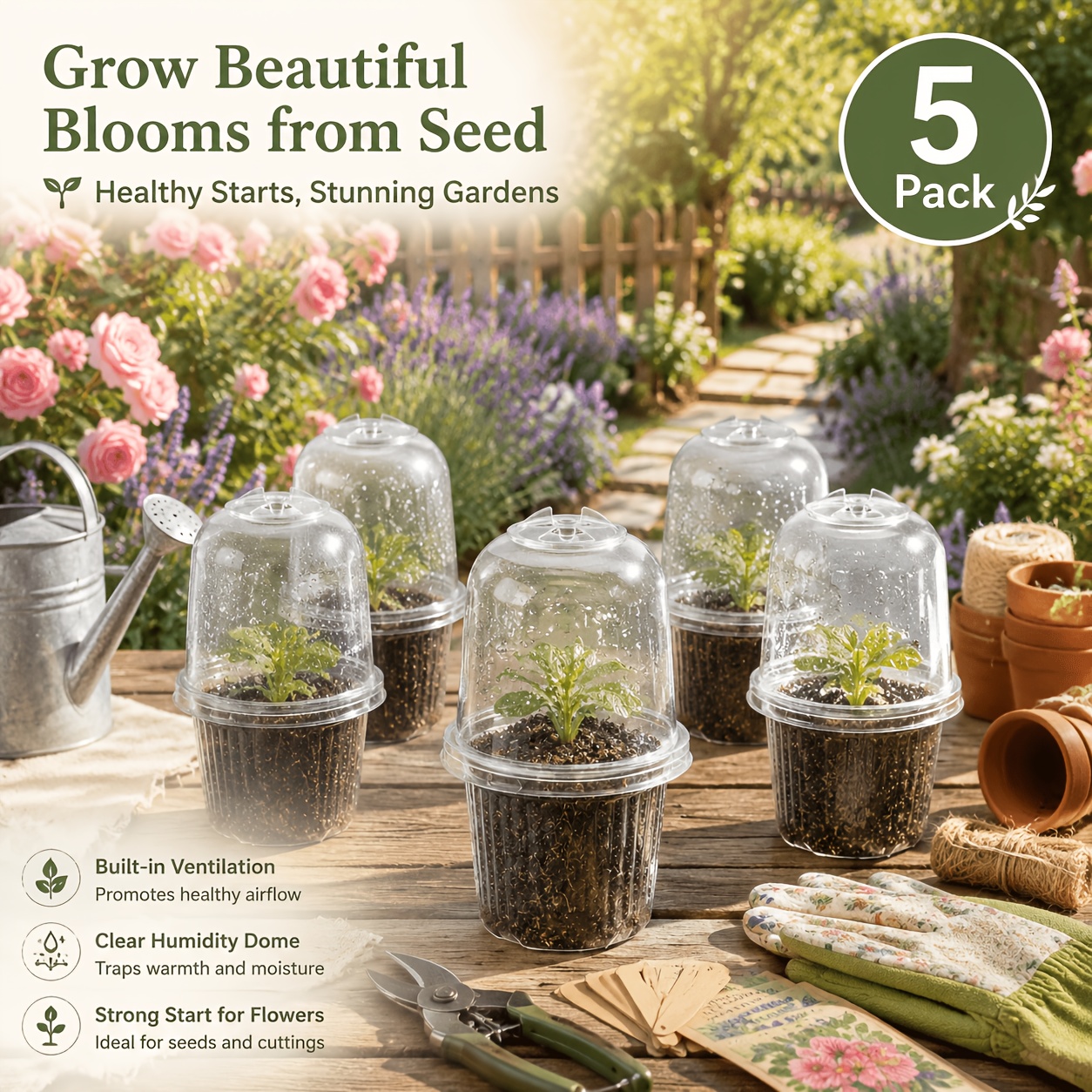 TEMU 5pcs Adjustable Airflow Seed , Clear Round 6cm Opening Pots With Vented Dome Covers, Reusable Style Nursery Cups For Herbs, Lettuce, Peppers,