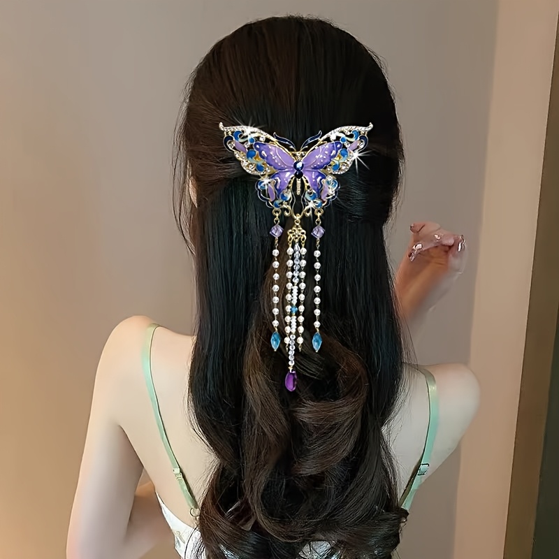 1pc elegant deep purple bow tassel hairpin classical chinese hair clip with   for braids buns wedding prom womens hair suitable for weddings   birthdays daily use Product details 2