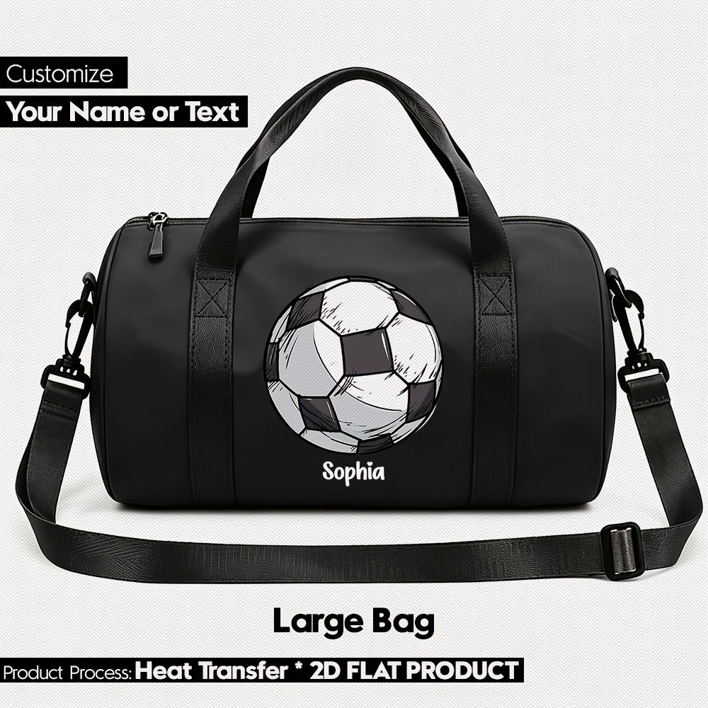 TEMU Custom Name Nylon Shoulder Bag, Gym Dance Sports Bag - Personalized Soccer Ball Graphic With Heat Transfer Text - Large-capacity Nylon Tote Bag,