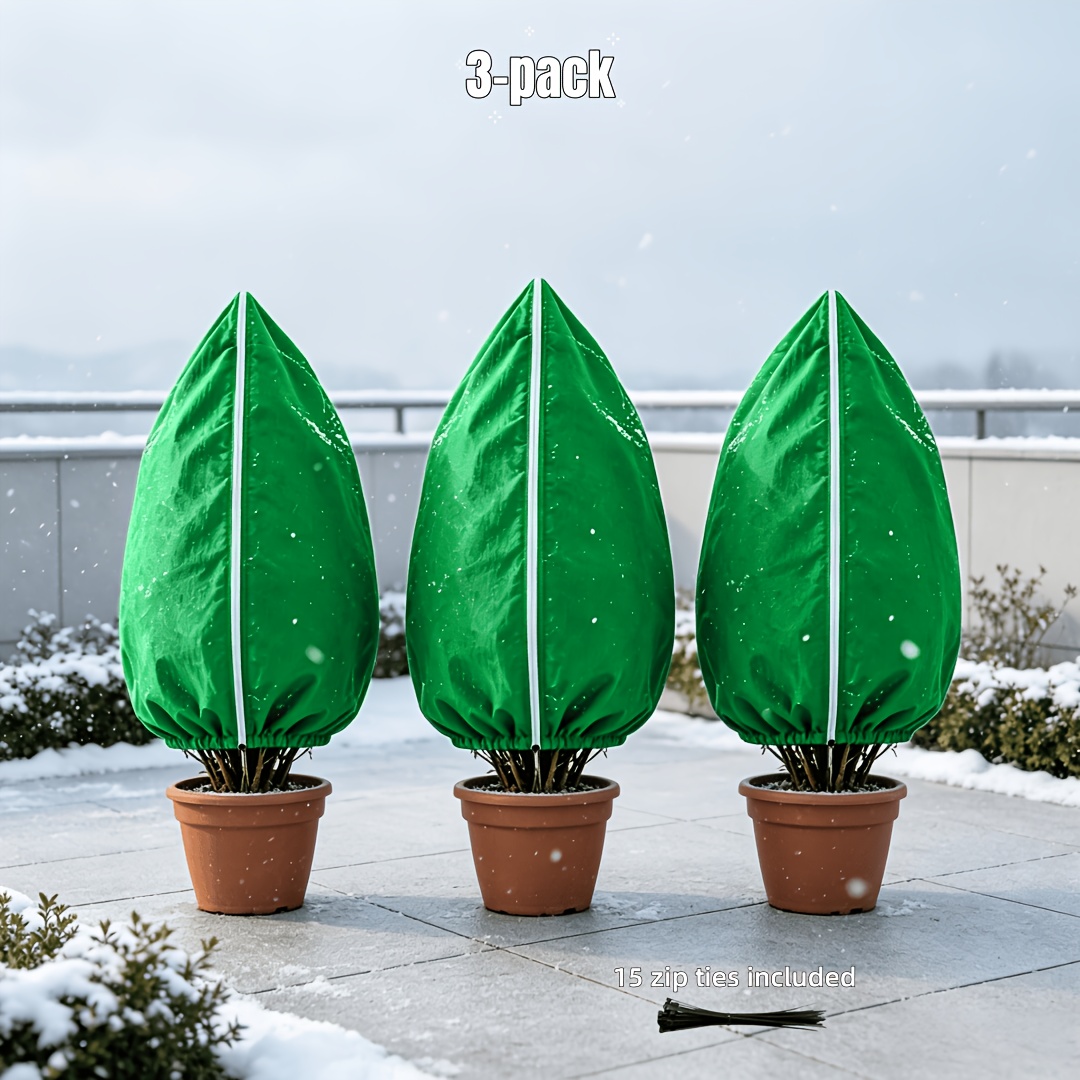 TEMU Lot de 3 housses de contre le gel pour plantes d'hiver avec cordon de serrage et fermeture éclair, sacs réutilisables toutes , housses de