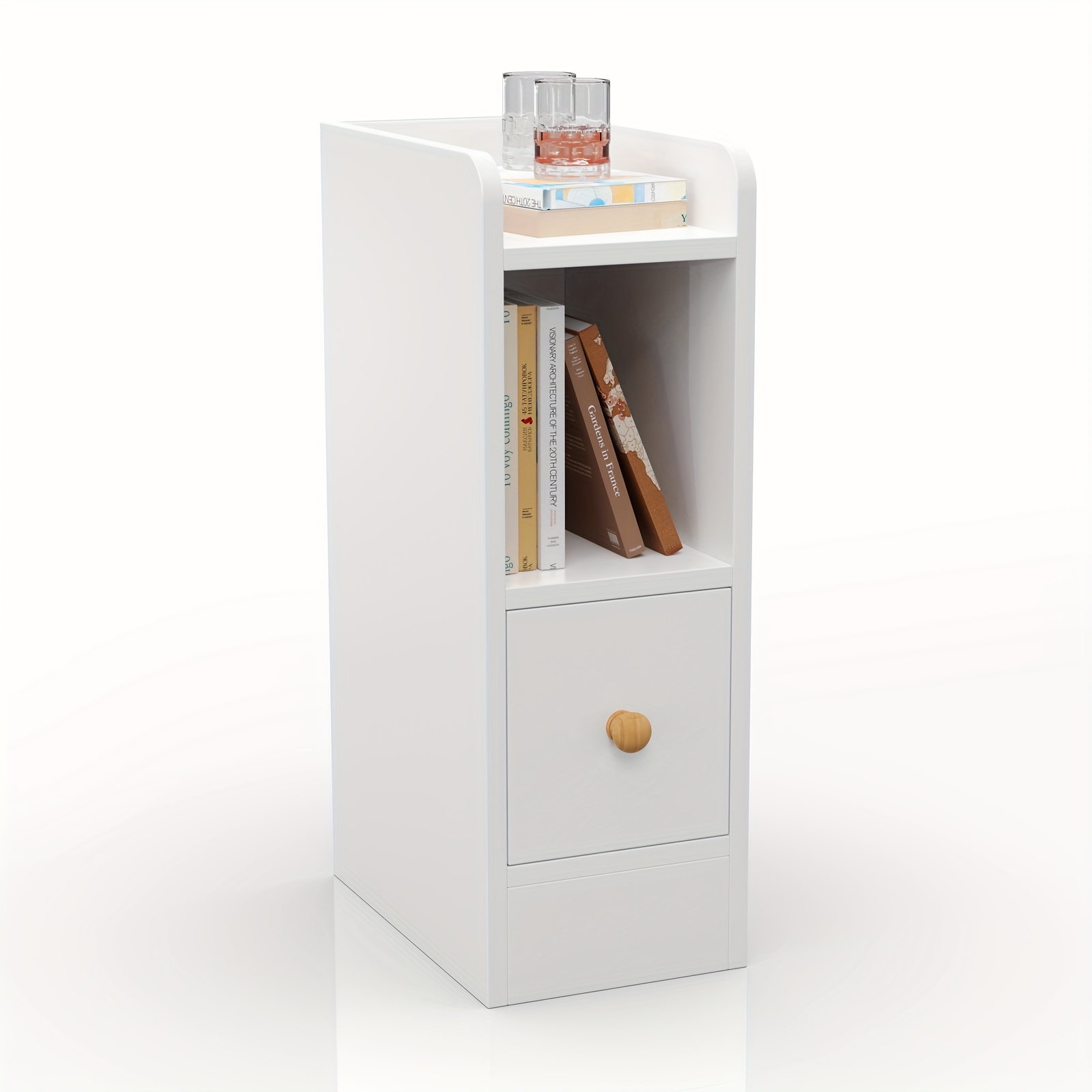 Image of A White Bedside Table With 1 Drawer, 2 Storage Layers, Measuring X 20 X 58 Centimeters, Suitable For Sofa Side, Small Space, Office, Or Corner.