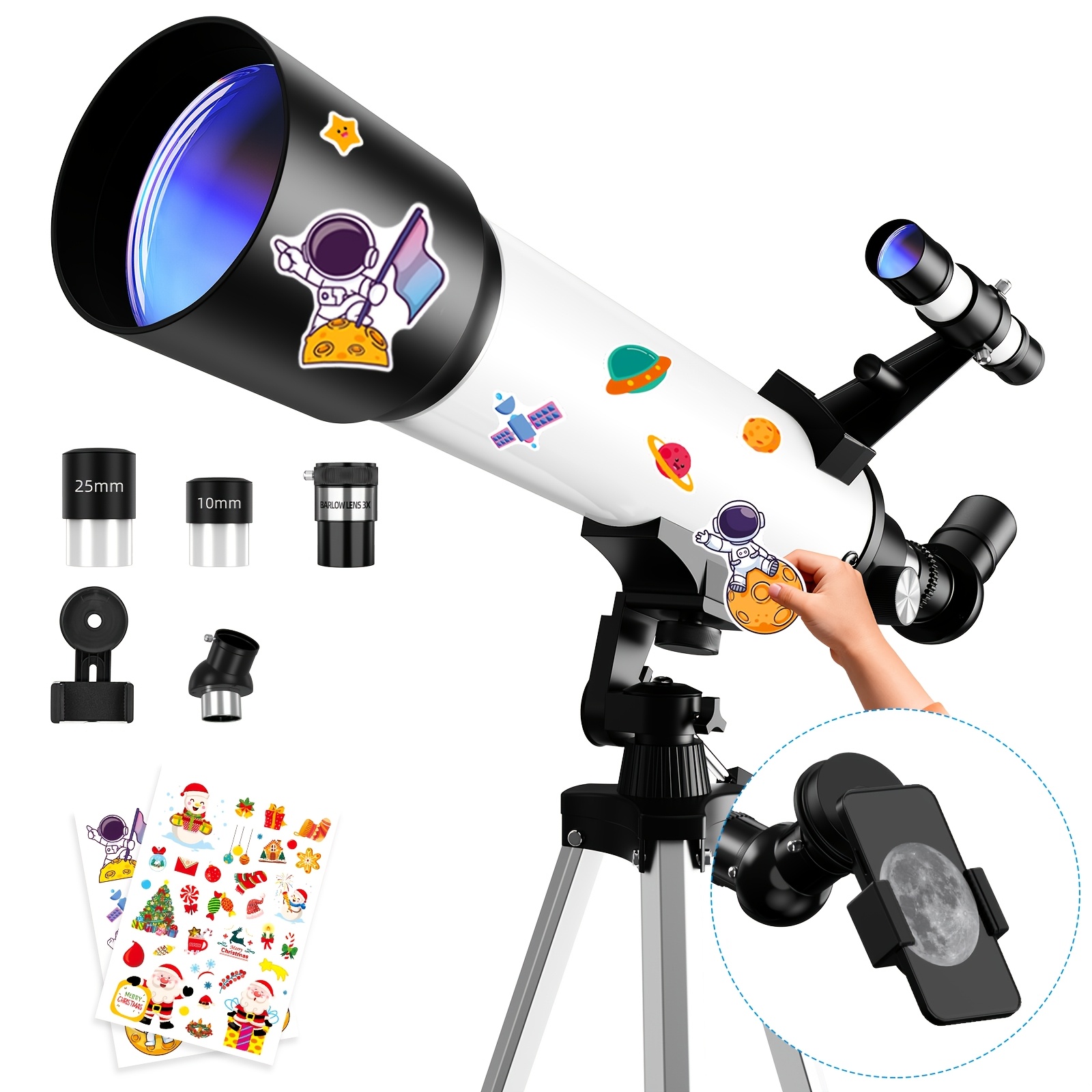 Image of Famirosa 150x Astronomical Telescope With Tripod & Eyepieces - 70mm Aperture Manual Focus Telescope Suitable For Adults, , Camping, -sky Viewing - Ideal Astronomy Gift With Free Stickers