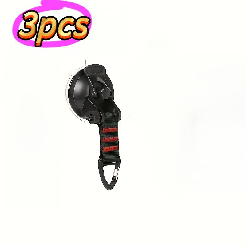 TEMU 3 Black Upgraded Strong Suction Cups With Clips And Fixing Hooks - Suitable For Mounting On Car Roofs For Camping Canvas, Outdoor Equipment,