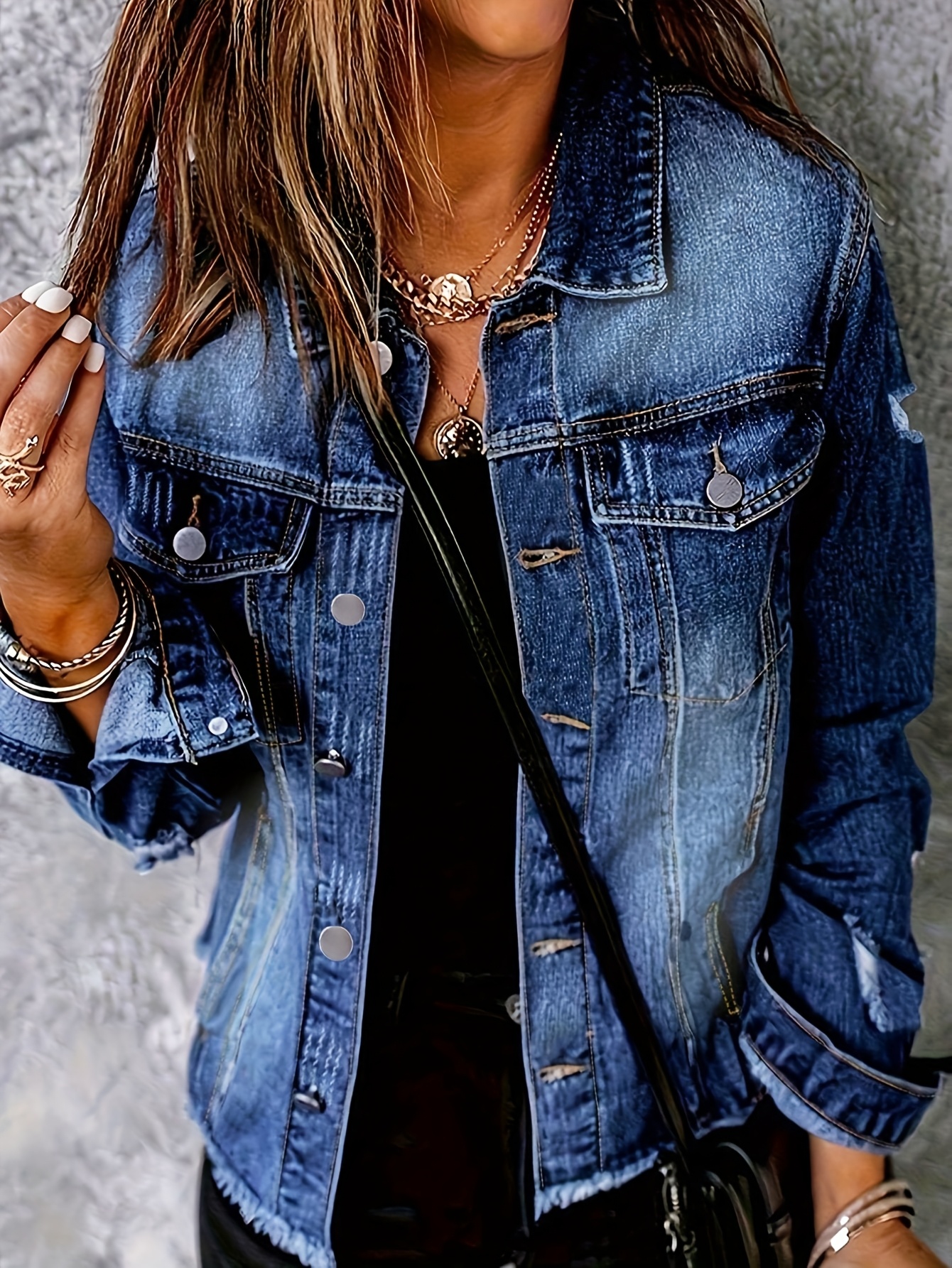 Denim Shacket Roll-Up Tab Sleeve Button Down Pocket Denim