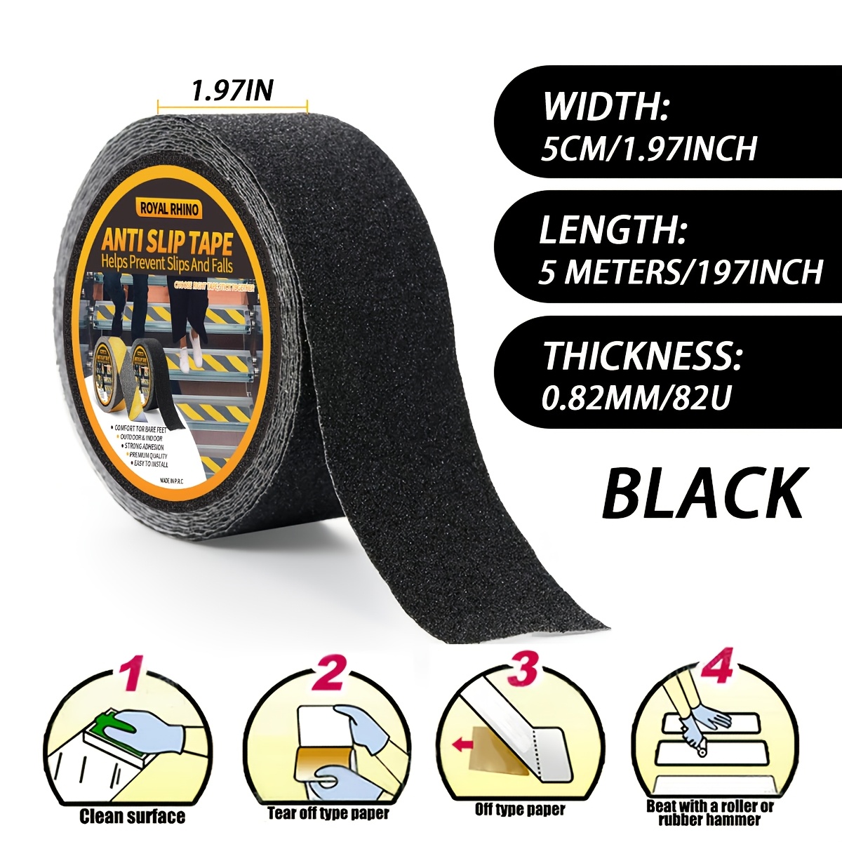 Image of Anti Slip Safety Tape, 2 16.4 Ft, Used For Anti Slip Of Stairs And Steps, With High Traction Friction/strong Ground Grinding Tape For Pedals, ()hazard Warning Tape