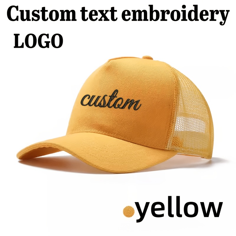 TEMU A Unisex Embroidered Five-panel Mesh Baseball Cap, Custom Embroidery Content, Adjustable Size, Summer Outdoor Mesh Breathable Curved Brim Hat,