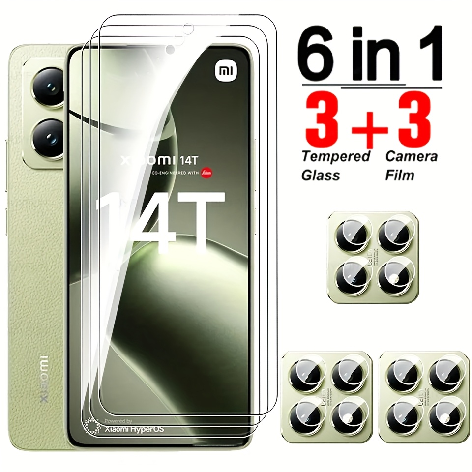 TEMU [3+3] 6in1 Screen Protector Tempered Glass And Lens Camera Protector Film For Xiaomi 14t Pro/ 14t Anti Scratch Screen Protector Protective Glass