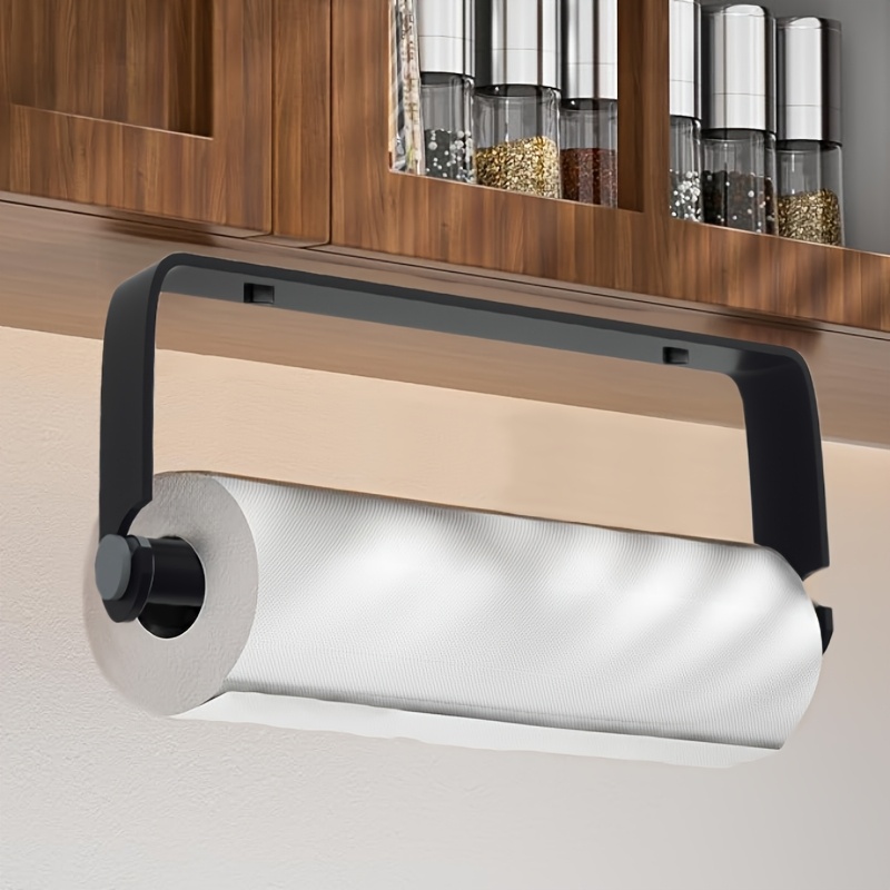 no drill kitchen bathroom organizer heavy duty   paper towel holder space saving cabinet under cabinet mount holds multiple rolls for kitchen bathroom office aluminum alloy undercounter storage modern   undercabinet accessory   mounting sturdy construction Product details 1