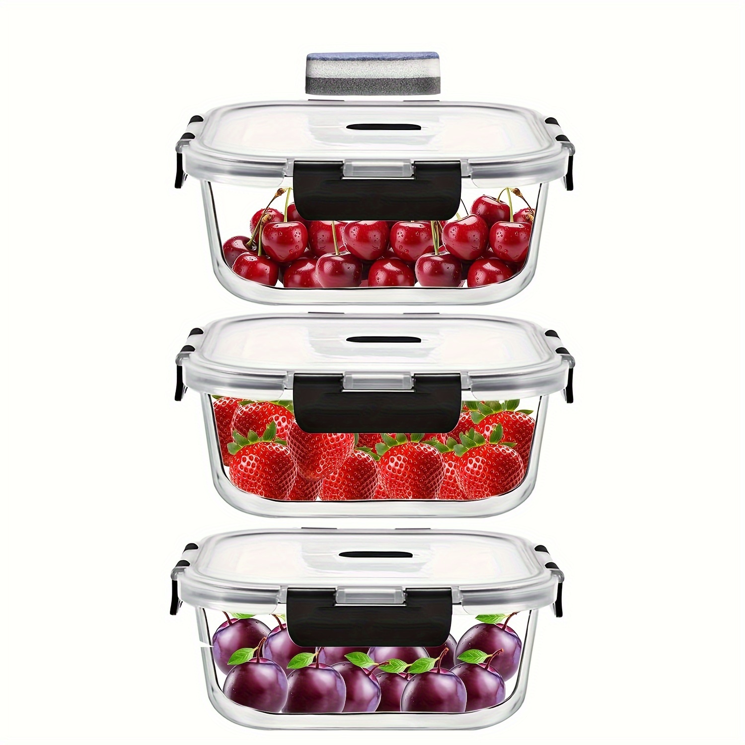 

3pcs 800ml Bpa-free Glass Food Storage Containers With Leak-proof - Microwave, Oven, Fridge & Dishwasher Safe - Ideal For Cherries, Strawberries, - Home Kitchen Use