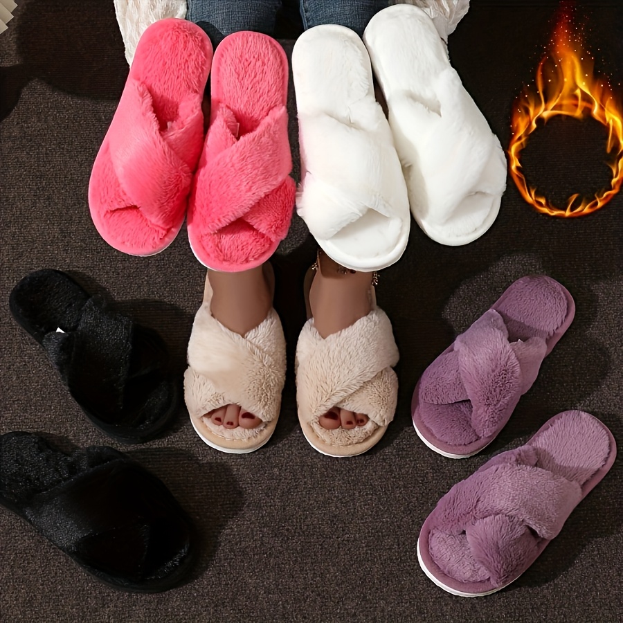 Women's Christmas Sequin Slippers - Warm Plush Holiday Slippers With Anti-Skid Soles, Red