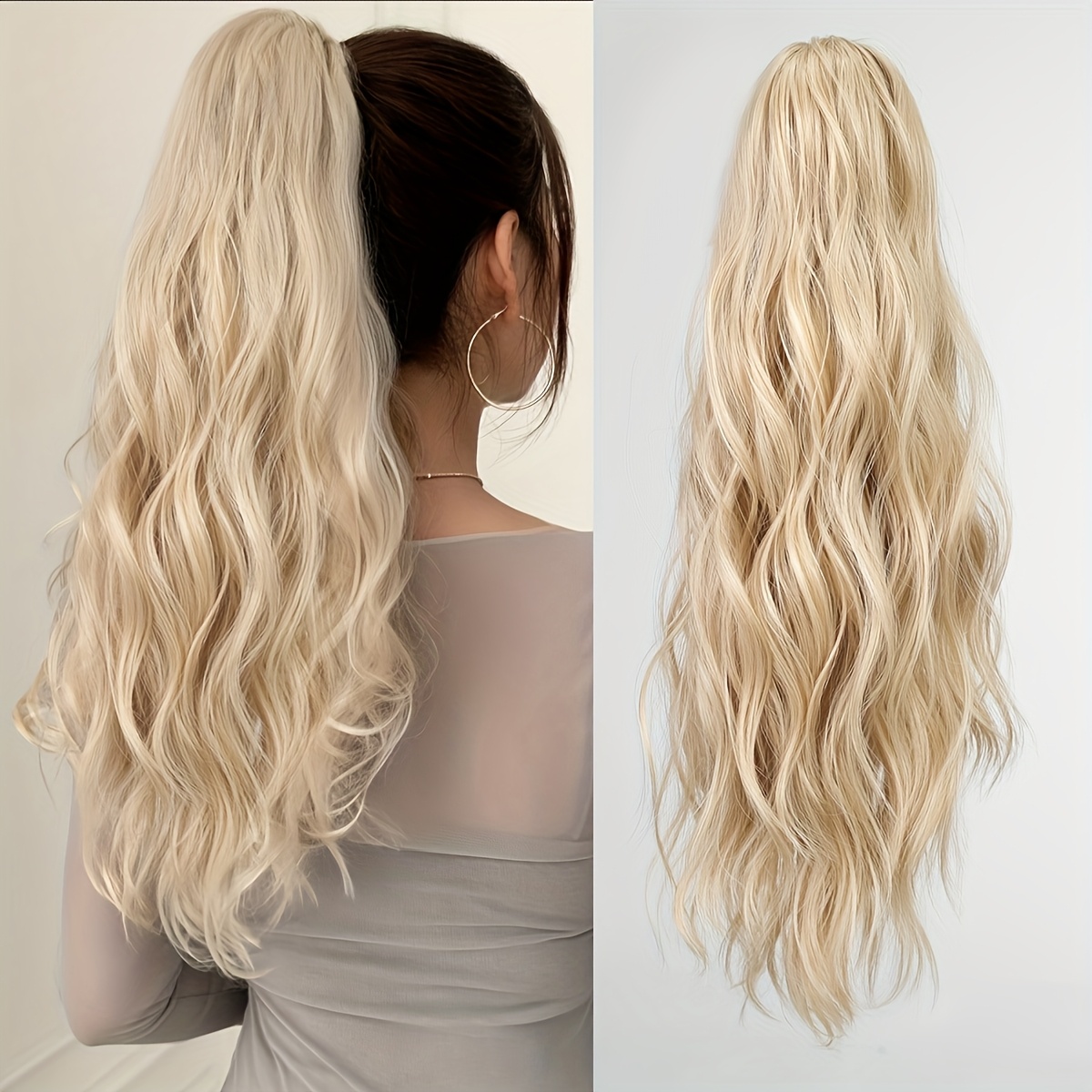 Image of -inch Wavy Ponytail Wig Featuring Curly Hair Made From High-quality, -resistant Synthetic Fibers. This Refreshing Half-up Waterfall Style Showcases Vibrant, Long Curls With A High Ponytail