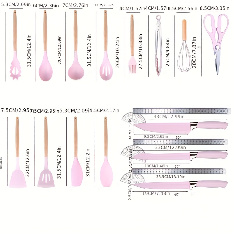 19 Sector Silicone Set And Knife Set, Perfect For Outdoor Camping - Heat-resistant, Non Stick, Wooden Handle, Easy To Clean - Perfect For Women'S Cooking Gifts, New Year'S And Valentine'S Day