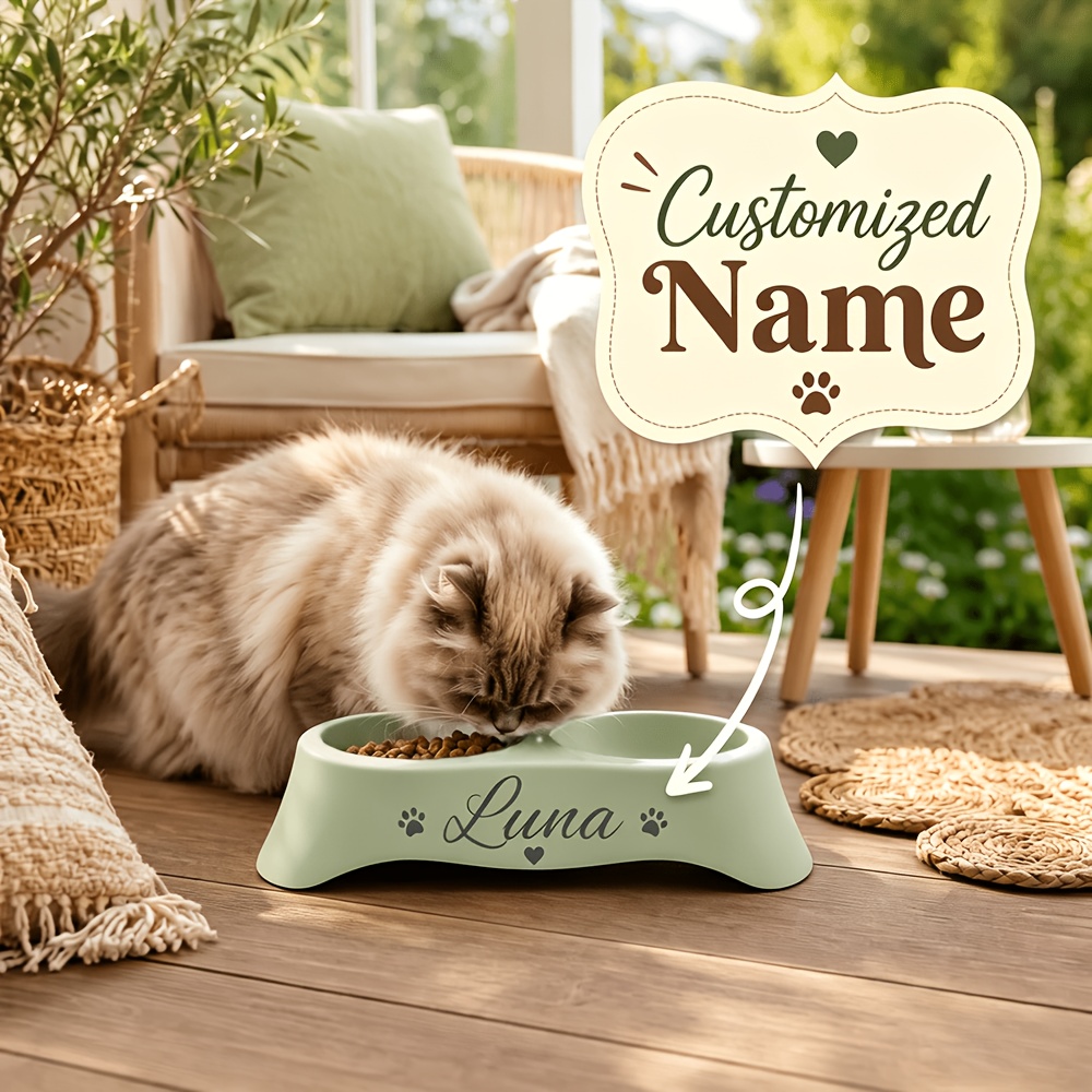 TEMU Personalized Name/text Pet Feeding Bowl - Name/initials/dog Bowl Suitable For , Eating & Drinking Dish With Neck, Plastic & Water Bowl For,