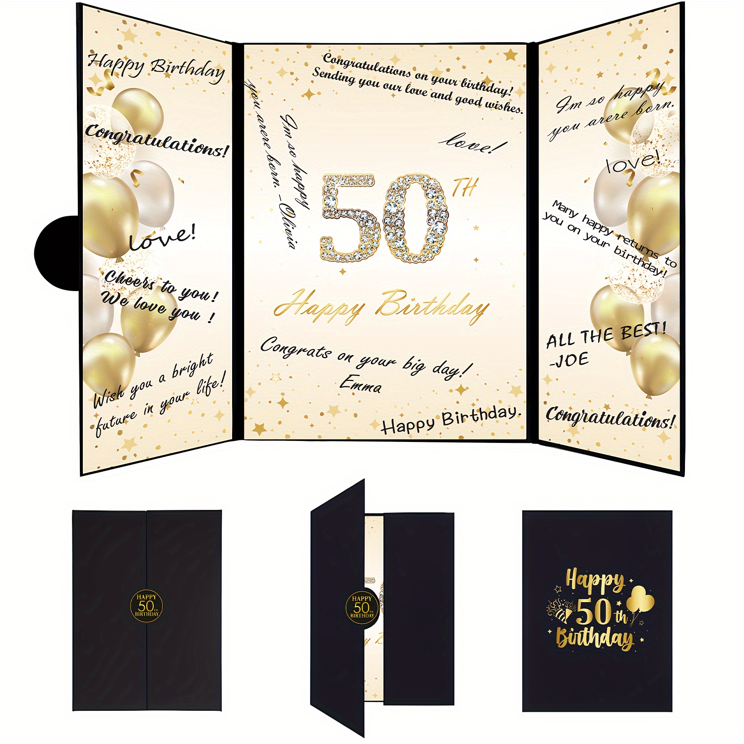 

50th Birthday Celebration Guestbook - Black & Golden Theme, Cardboard For , Party Decorations