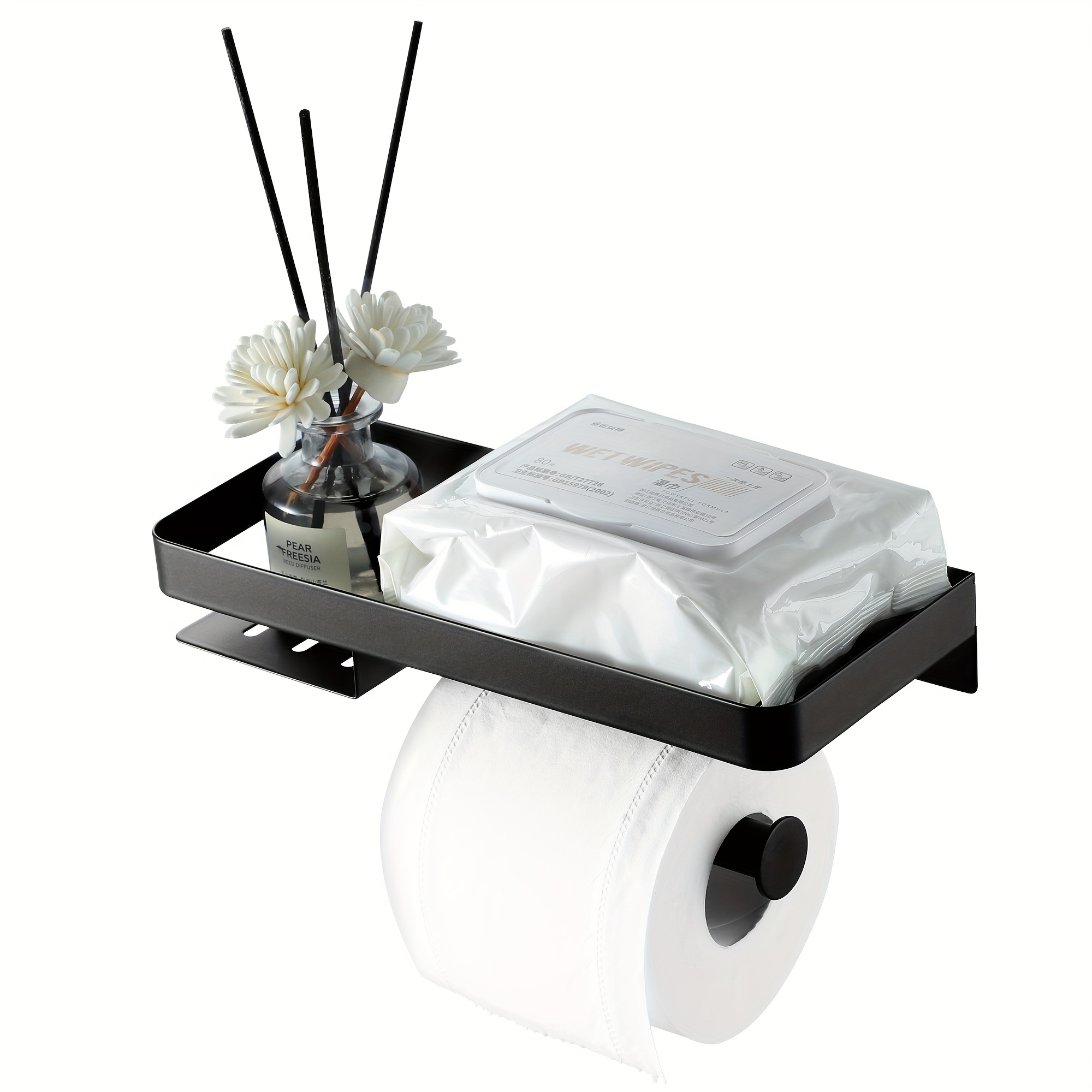 TEMU 1pc Wall-mounted Toilet Paper Holder, Toilet Paper Roll Holder With Storage Rack, Suitable For Bath Room Wet Towel Storage, Toilet Paper Roll