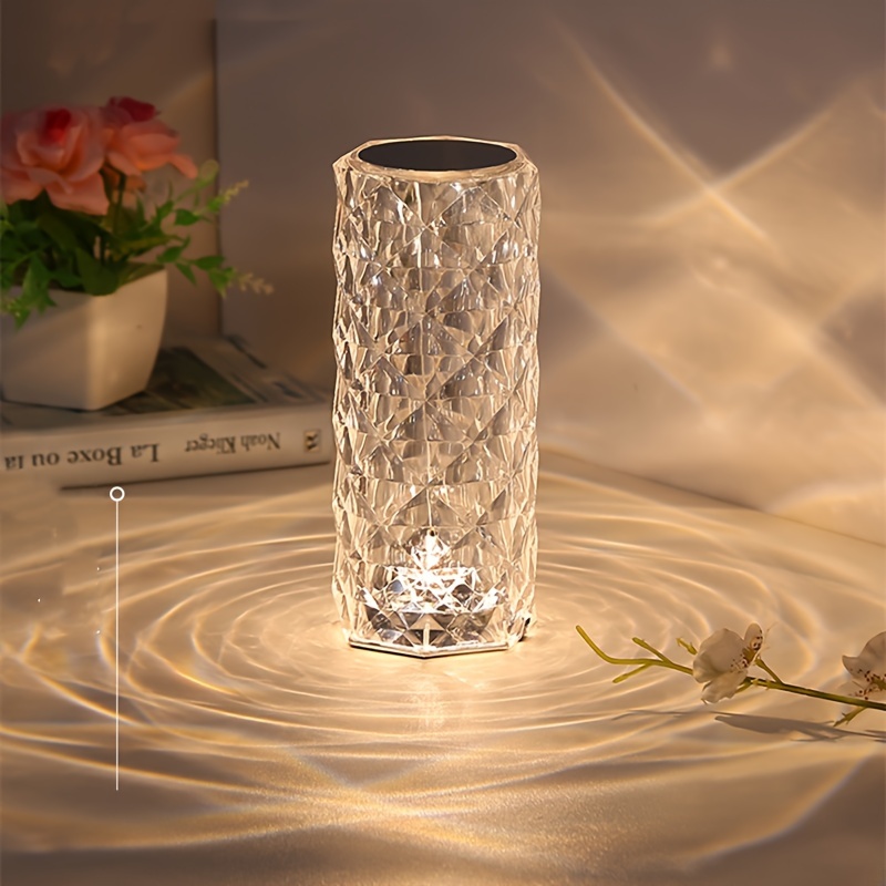 TEMU 1pc Sparkling Rose Rgb Night Light - 16-color Changing Touch & Remote Control, Usb Rechargeable Battery-powered Led Table Lamp With Crystal