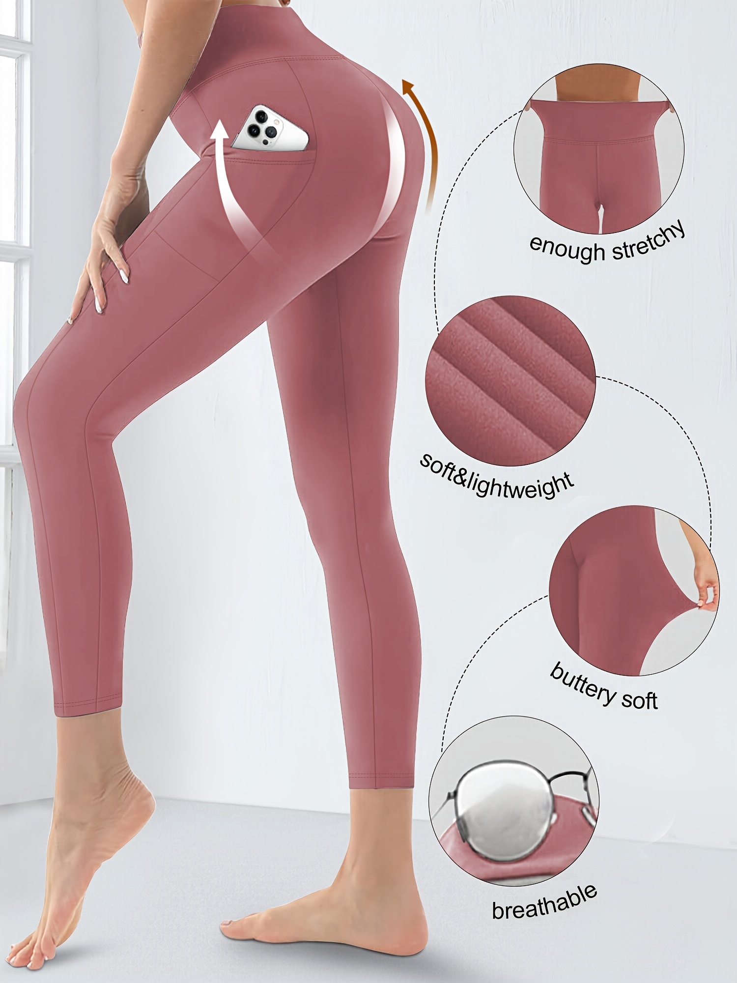 Plus Size High Waist Yoga Pants with Side Pockets - 88% Polyester 12% Elastane Stretchy Tummy Control Leggings, Sculpting Workout Gym Activewear for Women, All-Season Comfort (Machine Washable)