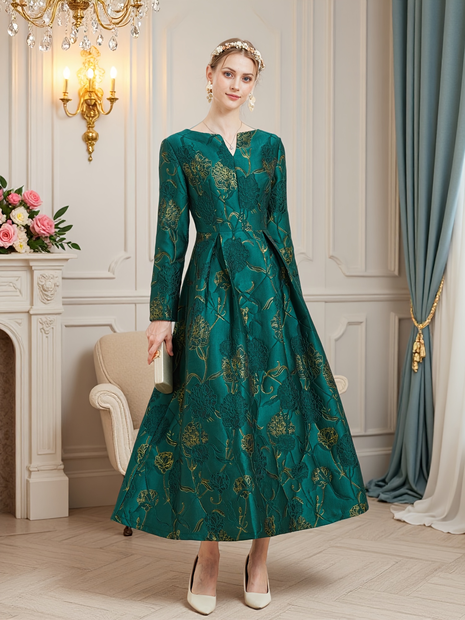 green emerald velvet dress Ladivine CC467 Elegant Embellished Formal Fitted Gown Emerald / 4