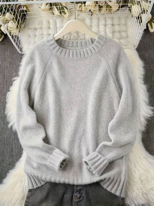 plus size plus size womens solid color sweater soft round neck long sleeve comfortable winter sweater for autumn and winter
