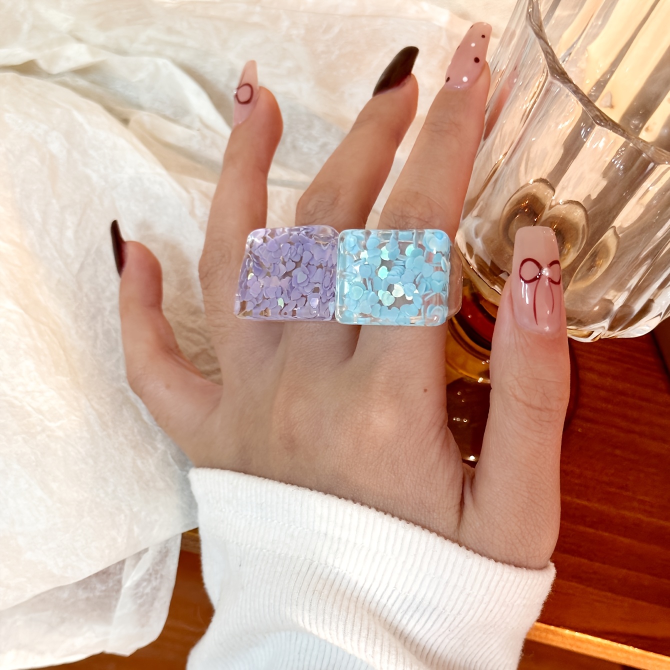 5pcs Floral Accented Resin Stacking Rings for Daily & Vacation Wear