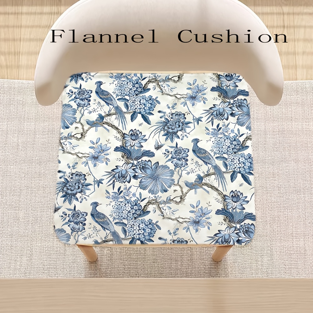 TEMU 1pc Blue And White Floral And White Porcelain Vintage Pattern Cushion, Flannel Seat Cushion, Sofa Cushion, Office Long-seating Cushion, Car
