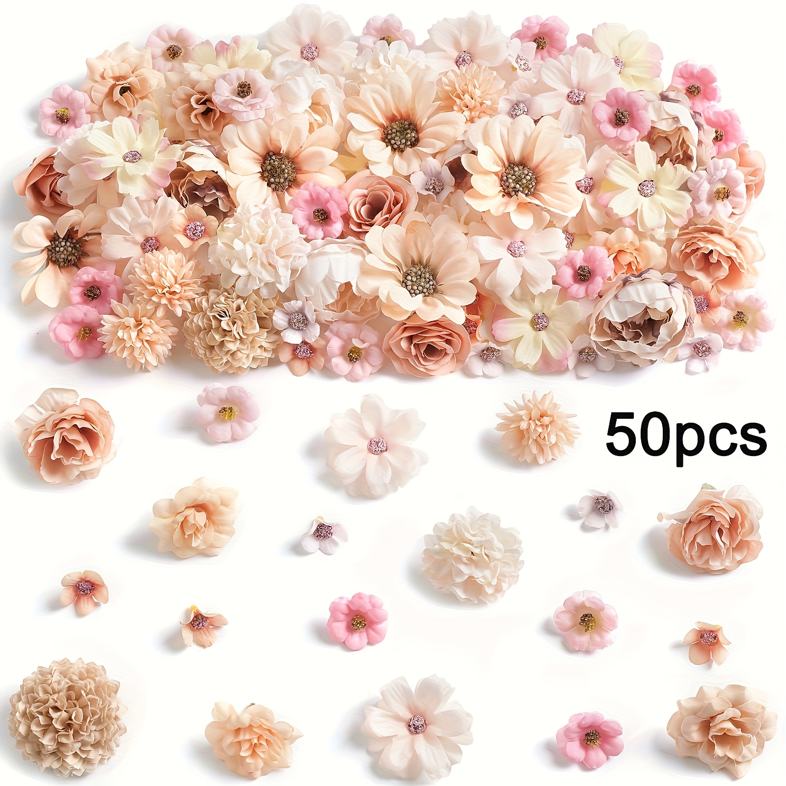 E-shop Mini Bunte Künstliche Blumenköpfe, Falsche Pfingstrosen, Gänseblümchen, Rosen, Mehrfarbige Kleine Seiden-Gänseblümchen Blumenköpfe, Handgemachte