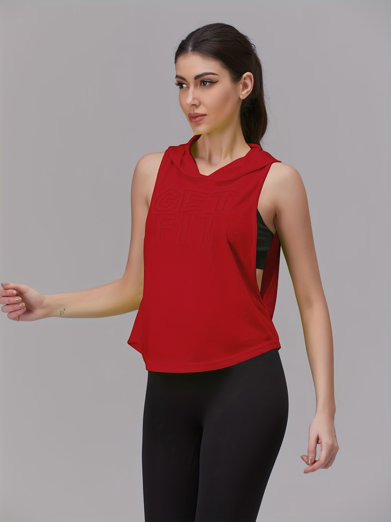 Letter Embroidered Side Open Hoodie, Y2K Sleeveless Loose Eyelet Hoodie For Spring & Summer, Women's Clothing