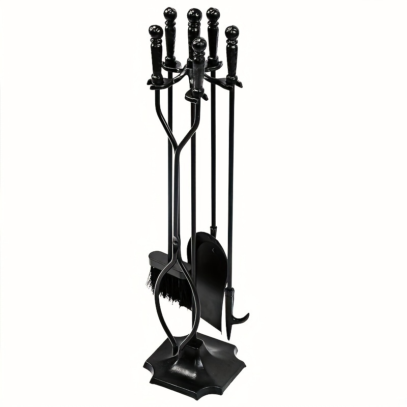   hair 5 piece fireplace tool set black metal handle wrought iron fireplace accessories large fire pit tongs garden and home outdoor fireplace set with stand details 7