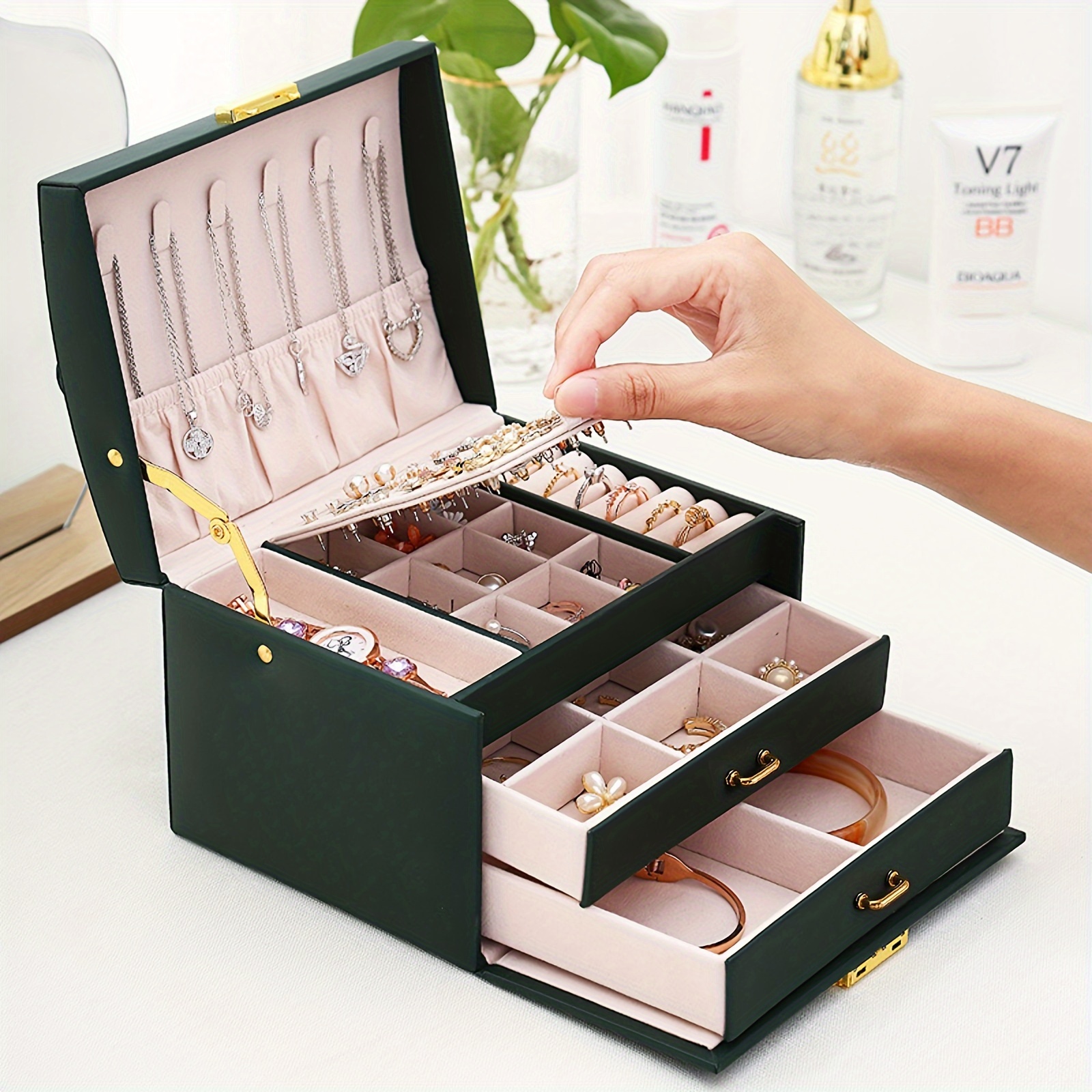 

1 Pcs 3 Layer Travel Jewelry Organizer Box, Jewelry Box For Vacation, Travel Jewelry Box Gifts For Women, Jewelry Storage Display Holder For Earrings,ring,necklaces,bracelets