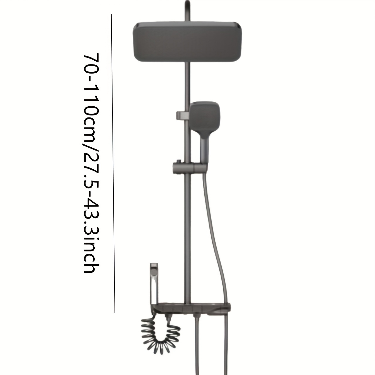 Modern Rainfall Shower System with Multi-Function Nozzles, Gray Finish