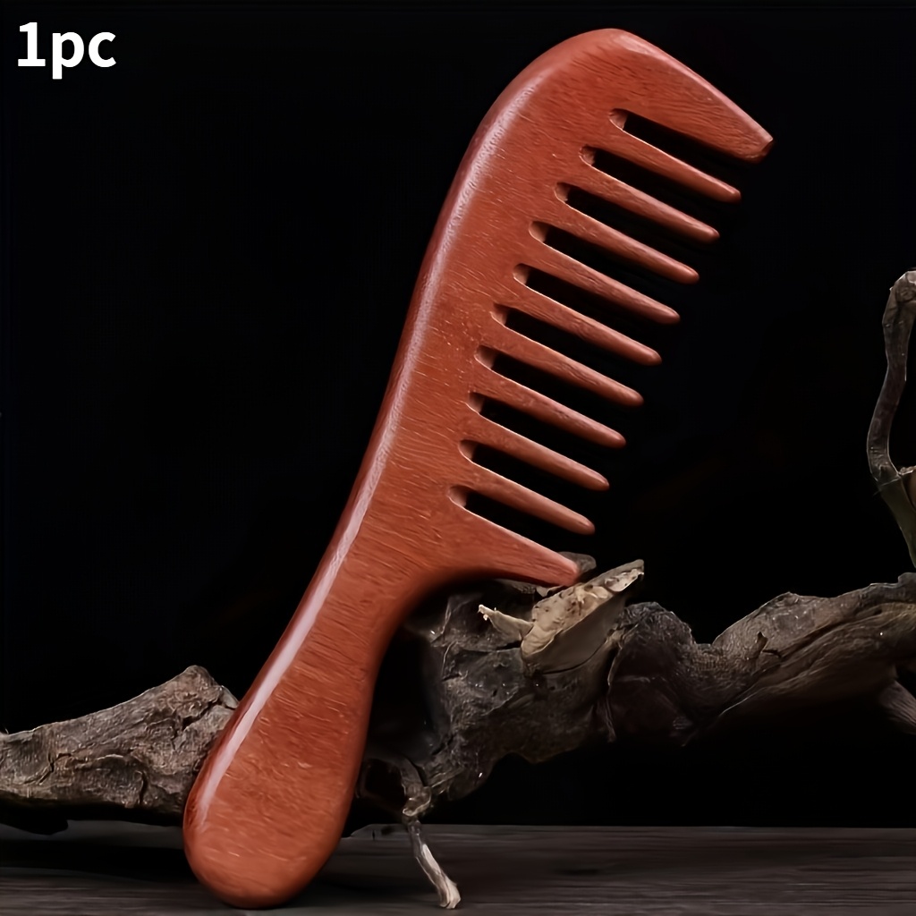 Image of 1pc Sandalwood Wide-tooth Comb For Normal Hair - Wood Bristle Detangling Brush With Wide Teeth, Wet/dry Hair, Scalp Massage Styling, Hairbrush For S &, Gift (sandalwood Comb)
