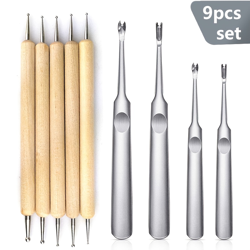 Image of 9pcs/set Stainless Steel Uv Shape Leather , Leather Craft Carving Modelling Tool, Embossing Stylus Tool Double Head Wood, Wedge Craft Diy Tool For Trimming Leather Edges