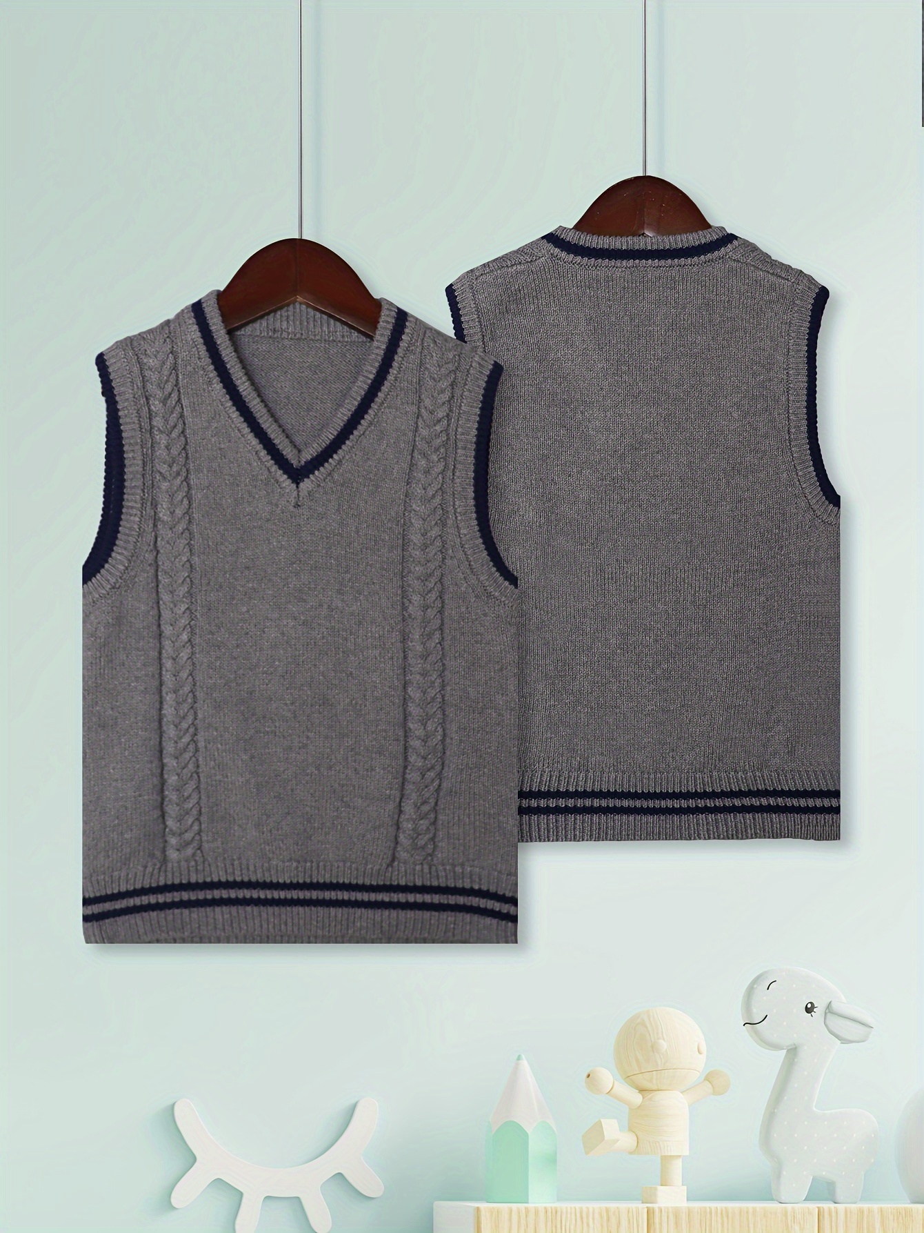 Boys Knitted Sweater Vest 2024 Spring and Autumn Casual Fashion Trendy  Sleeveless V-Neck Pullover Cotton Sweater for Kids Fit