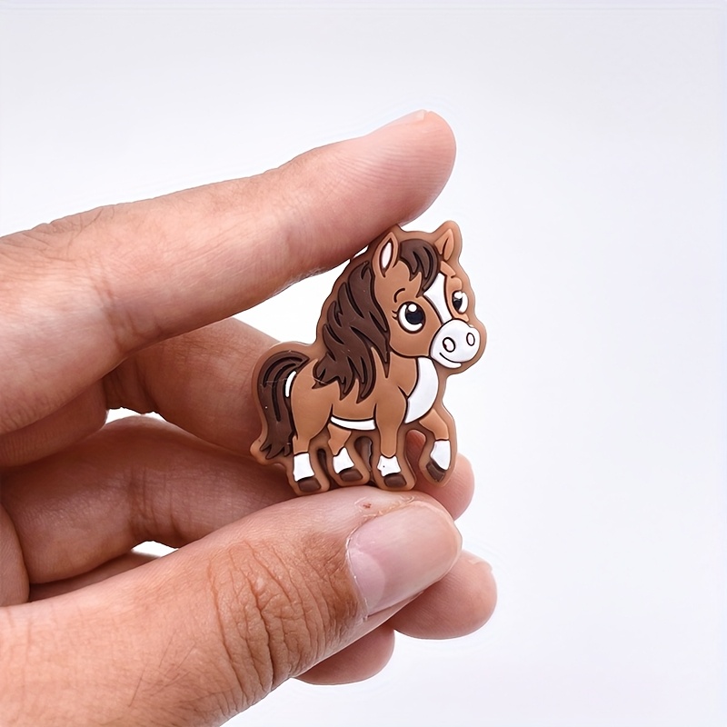 TEMU Set Of 10 New Assorted 3d Brown Pony Rubber Charms For Crafting, Including Beads For, Bracelets, And Name Tags