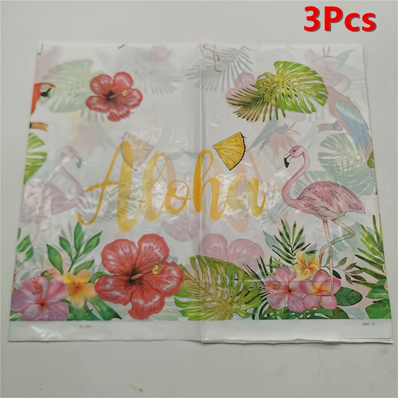 3pcs Tropical Tablecloths With Palm & Flamingo - Disposable Plastic Table Covers Suitable For Hawaiian Themed Parties, Wedding, Birthday, Bridal Shower Decorations - Palm Table Cloth For